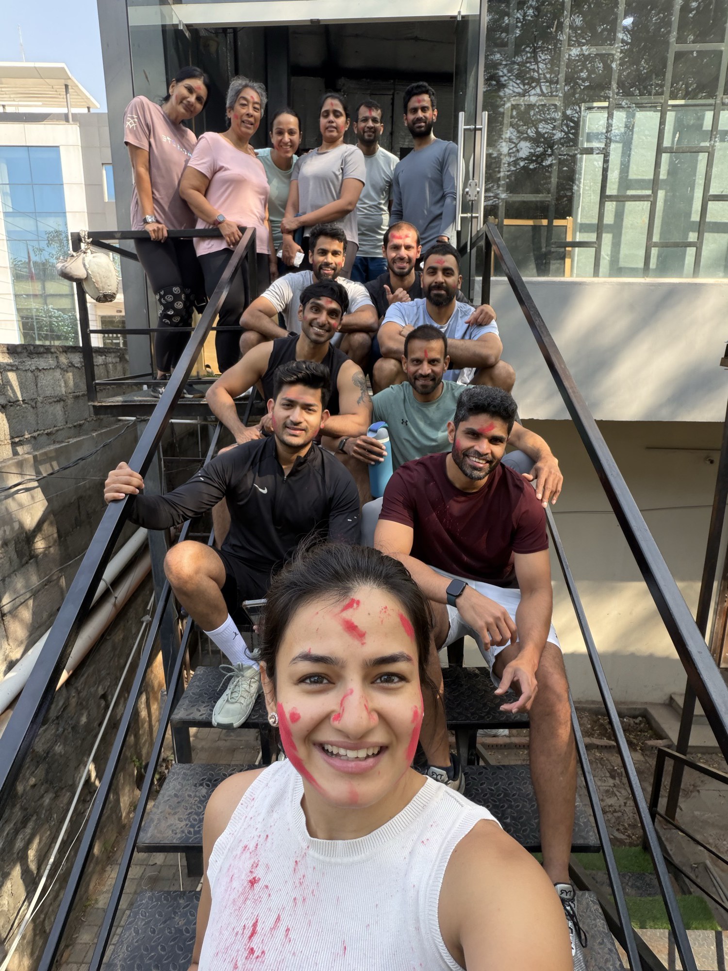 Members on stairs